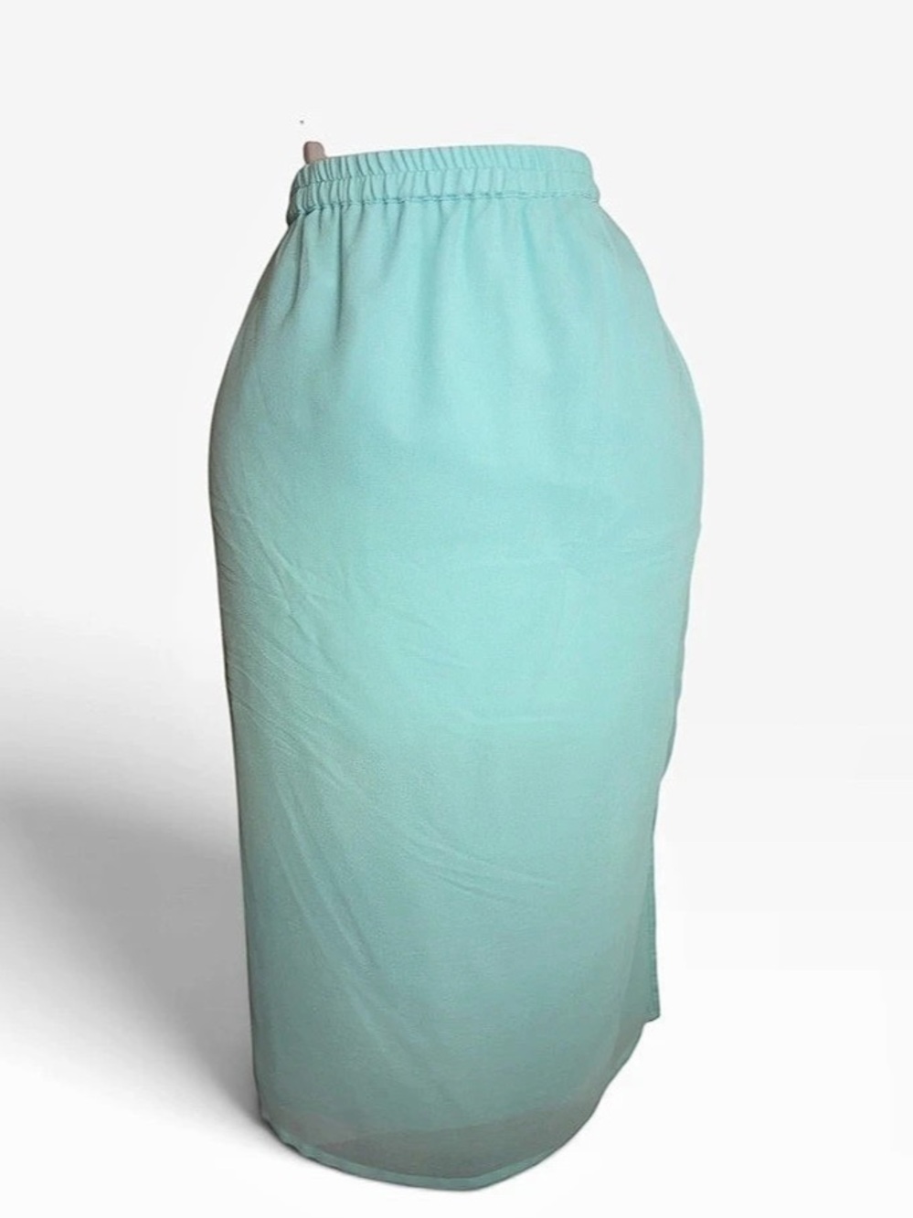 Vintage 2X Aqua Mint Maxi Skirt 100% Polyester Lined Pockets Elastic Waist